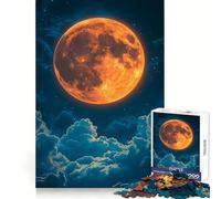 Orange Moon Above Clouds at Night Jigsaw Puzzle for Teenagers 1000 Pieces Memory Boost Indoor Play Image Assembly (50x75cm)