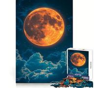 Orange Moon Above Clouds at Night Jigsaw Puzzles for Adults 1000 Pieces Brain Workout Toy Relaxing Fun Art Assembly (38x52cm)