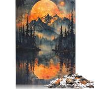 Orange Moon Over Mountains 1000 Piece Jigsaw Puzzle for Adults Family Game Teens Jigsaw Puzzle 1000pcs (75x50cm)