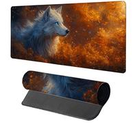 Orange Mouse Mat Gaming, Wolf Mouse Pad 800x300x3mm, Extended XXL Desk Mat Large with Stitched Edges, Improved Precision and Speed Non-Slip Rubber Base Mousepad for Office Accessories, Gifts 1-7053
