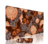 Orange Mouse Mat Large Gaming Mouse Pad Butterfly Computer Keyboard Pads xxl 1000x400x3mm Waterproof Smooth Cloth Surface with Rubber Base Non-Slip Desk Matt with Stitched Edges for Office w-10401