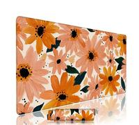 Orange Mouse Mat Large Gaming Mouse Pad Flower Computer Keyboard Pads xxl 900x500x3mm Waterproof Smooth Cloth Surface with Rubber Base Non-Slip Desk Matt with Stitched Edges for PC Laptop w-11240