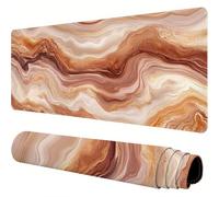 Orange Mouse Mat Marble Desk Mat 800x300x3mm Mouse Pad Large,Waterproof Mousepad with Stitched Edges and Non-Slip Rubber Base Mousemat,Desk Accessories for Men,Work From Home Essentials Gifts J1-601