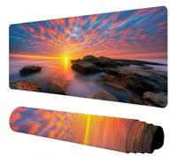 Orange Mouse Mat Sunset Desk Mat 600x300x3mm Mouse Pad Large,Waterproof Mousepad with Stitched Edges and Non-Slip Rubber Base Mousemat,Desk Accessories for Men,Work From Home Essentials Gifts J1-869