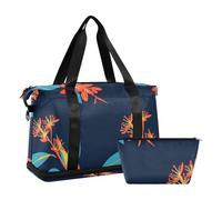Orange Navy Blue Floral Large Minimalist Bags with Toiletry Bag for Sports, Large Capacity, Minimalist Flowers Orange Art Navy, 1 Size, Minimalist Flowers Orange Art Marine, One Size