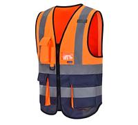 Orange Navy high viz Class 2 hi vis Zipper Front High Visibility Vest Hi Vis Executive Vest Waistcoat with Phone & ID Pockets