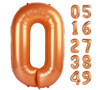 Orange Number Balloon 40 Inch, 0 Number Balloons, 10 20 30 40 50 Numbers Balloon Birthday Decorations, Orange Party Supplies for Women Men