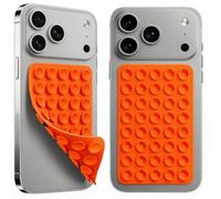 Orange Octo-Budy 2Pack Upgraded Double Sided Silicone Suction Cup, Sticky Phone Grip Holder Phone Case Mount for Hands-Free Selfes & Videos, Reusable Silicone Phone Suction Grip for iPhone & Android