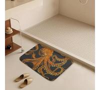 Orange Octopus Pattern Bath Mat Rug - Super Soft Absorbent Bathroom Rugs Non-Slip Quick Dry Washable Bathroom Floor Mat for Shower Tub, Coral Velvet Kitchen & Entryway Rugs 19.7"x31.5"