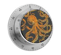 Orange Octopus Pattern Kitchen Timer 60 Minute Visual Wind Up Timers Indoor Mechanical Timers with Magnetic Base Stainless Steel Timer for Home Cooking Time Management Tool