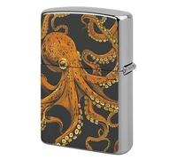 Orange Octopus Pattern Lighter Case Metal Double-Sided Lighter Cover Pocket Lighters Sleeve Windproof Lighters Accessories for Men Women
