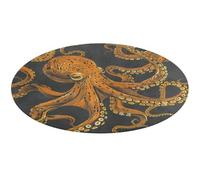 Orange Octopus Pattern Round Area Rug Non Slip Backing Doormat Water Absorbent Plush Throw Low-Pile Non-Slip Floor Mat Carpet for Living Room Bedroom Entryway Nursery Room 60 * 60cm