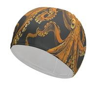 Orange Octopus Pattern Swim Cap for Women Men Swimming Hat Bath Waterproof Pool Caps for Long Thick Curly Hair