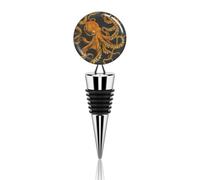 Orange Octopus Pattern Wine Stoppers Reusable Wine Bottle Stopper Decorative Champagne Stoppers Silicone Beverage Bottle Sealer Keep Fresh, Leakproof Wines Saver for Bar Party Decor