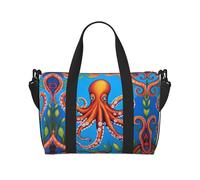 Orange octopus Printed Travel Tote Bag, Large Capacity Gym Bag, Lightweight Weekend Travel Shoulder Bag, Unisex