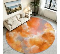 Orange Ombre Cloud Round Rug 150 cm, Modern Washable Soft Living Carpet | Non-Slip Contemporary Circle Floor Mat, Cosy Low Pile Smudge Design Carpet for Kids Playroom, Nursery, Lounge & Bedside