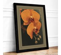 Orange Orchid Study Botanical Framed Wall Art Print A4 (29.7×21cm) Black, Wall Decor for Living Room, Bedroom, Office & Home, Ready to Hang, Art Gift