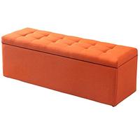 Orange Ottoman Footstool for Bedroom - Rectangular Lift Top Stool with Large Storage Capacity Linen Fabric Sturdy Wooden Frame 120x40x40cm - Stylish Bed End Accent Furniture