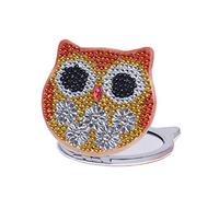 Orange owl-Animal Special Shape Diamond Painting Compact Mirror DIY Pocket Mirror Diamond Painting Portable Folding Wallet Mirror with Cover Diamond Art Kit with Magnifying Glass for Women