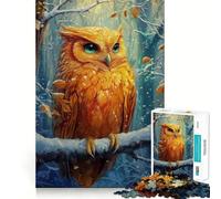Orange Owl in Winter Forest 1000 Piece Jigsaw Puzzles for Teenagers Jigsaw Mind Game Toy Home Enjoy Neat Cut Perfect Present (38x26cm)