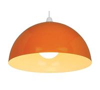 Orange Painted Metal Vintage None Electric Dome Pendant Light Shade 35cm - Easy Fit Retro Ceiling Light - Includes Shade Reducing Ring to Fit All Types of Lampholders - White Inner