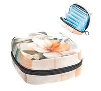 Orange Pastel Peach Sage Green Flowers SND Leaves Sanitary Napkin Storage Bag, Large Menstrual Cup Pouch with Zipper, Period Pads Bag Store Panty Liners Tampons for Girls Women
