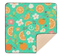 Orange Pear Floral Texture Green Soft Thick Baby Gym & Activity Mat for Indoor Outdoor Lightweight Playroom Activity Mat for Baby Toddler Infant, 50'' x 50''