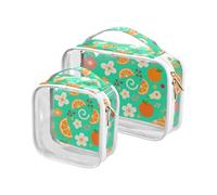 Orange Pear Floral Texture Green Travel Bag Toiletry TSA Approved Transparent Clear Cosmetic Bag Shaving Essentials