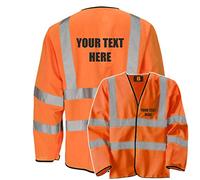 Orange Personalised Custom Printed Long Sleeve Vest Hi Vis Viz Reflective Safety Vest Waistcoat, Conforms to EN20471 Class 3 & GO/RT 3279, High Visibility, By Brook Hi Vis, Medium