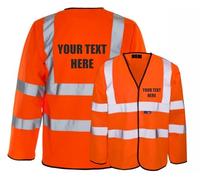 Orange Personalised Custom Printed Long Sleeve Vest Hi Vis Viz Reflective Safety Vest Waistcoat, Conforms to EN20471 Class 3 & GO/RT 3279, High Visibility, By Brook Hi Vis, 3XL