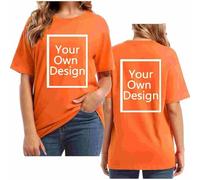 Orange Personalised Gifts for Women Front Back Printed Custom T Shirt Customised Short Sleeve Solid Loose Funny Tee Top Music Fans & Fashion Trendsetters Size 8