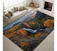Orange Photographic Realistic Non-slip backing Rug Waterfall Cliff Sun Rays Sunset & Anti-slip stickers Natural Landscape Fantasy Artistic Area Rugs 60 x 120 cm Print Rug for Study Living Room