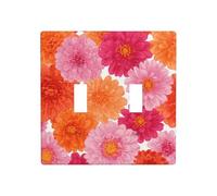Orange Pink Flower Pattern Double Gang Toggle Light Cover Wall Plate Switch Decor Standard Size - 11.4x11.4cm