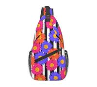 Orange Pink Purple Daisy Flowers Sling Bag Trendy Cross Body Bag Anti Theft Backpack For Men Cycling Camping