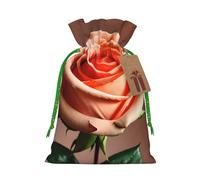 Orange Pink Rose Print Festive Christmas Bag Drawstring Gift Reusable Sack For Holiday Presents Xmas