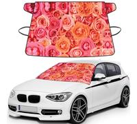 Orange Pink Rose Printed Windproof Windshield Cover, Elastic Strap Ice Protector, All Season Automotive Accessory
