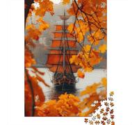 Orange Pirate Ship 1000-Piece Jigsaw Puzzle for Adults, 70x50cm/1000pcs, White Cardboard for Simple Sorting; Relaxed Solo Time at Home