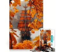 Orange Pirate Ship 1000 Piece Jigsaws for Adults Puzzle Enhance Recall Together Fun Exact Edge Seasonal Gift (50x75cm)