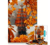 Orange Pirate Ship Jigsaw Puzzles for Adults 1000 Piece Mind Puzzle Slow Enjoy Image Assembly Perfect Present (38x26cm)