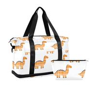 Orange Plaid Cute Dino Waterproof Travel Tote Gym Bag Weekender Overnight Bag with Adjustable Strap for Business Trips