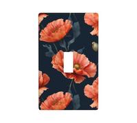 Orange Poppy Flowers On Dark Blue Light Switch Cover Decorative Single Toggle 1 Gang Wall Plate for Kitchen Farmhouse Bedroom Bathroom Art Decor