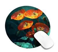 Orange Poppy Rectangle Desk Mouse Pad Non-Slip Washable Mouse Pad for Home Computer Office Laptop Round 8x8 Inch