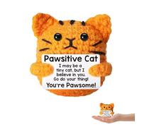 Orange Positive Cat, Emotional Support Gift with Affirmation Cards, Handmade Crochet Plush for Women, Friends, Coworkers, Birthday, Graduation and Desk Decor