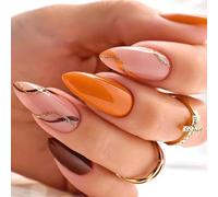 Orange Press on Nails, Round Tip False Nails Removable Nails Stick on Nails for Women Girls Manicure Accessories 24 Pieces,W256