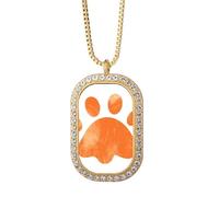 orange print cat footprint animal Necklace Pendant Diamond Crystal Golden Jewelry