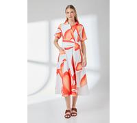 Orange Printed Tie Waist Collared Crepe Midi Dress Principles Orange 12
