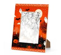 Orange Pumpkin Ghost Picture Frame 5x7, Halloween 5x7 Photo Frame Horizontal & Vertical Display 5 by 7Wooden Picture Frame for Desktop or Wall Decoration