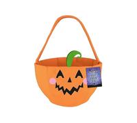 Orange Pumpkin Halloween Felt Treat Bag 27cm - Octagon Shaped Trick or Treat Bucket with Embroidered Design