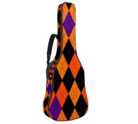 Orange Purple and Black Halloween Argyle Pattern Padded Guitar Bag, Protective Acoustic Guitar Cover Gig Bag for Electric Bass Classical Guitar