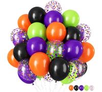 Orange Purple Black and Green Balloons, 60 Pieces 12 Inch Halloween Color Balloons Matte Dark Purple Black Orange Confetti Latex Balloons Kit for Kids Horror Halloween Night Party Decorations Supplies